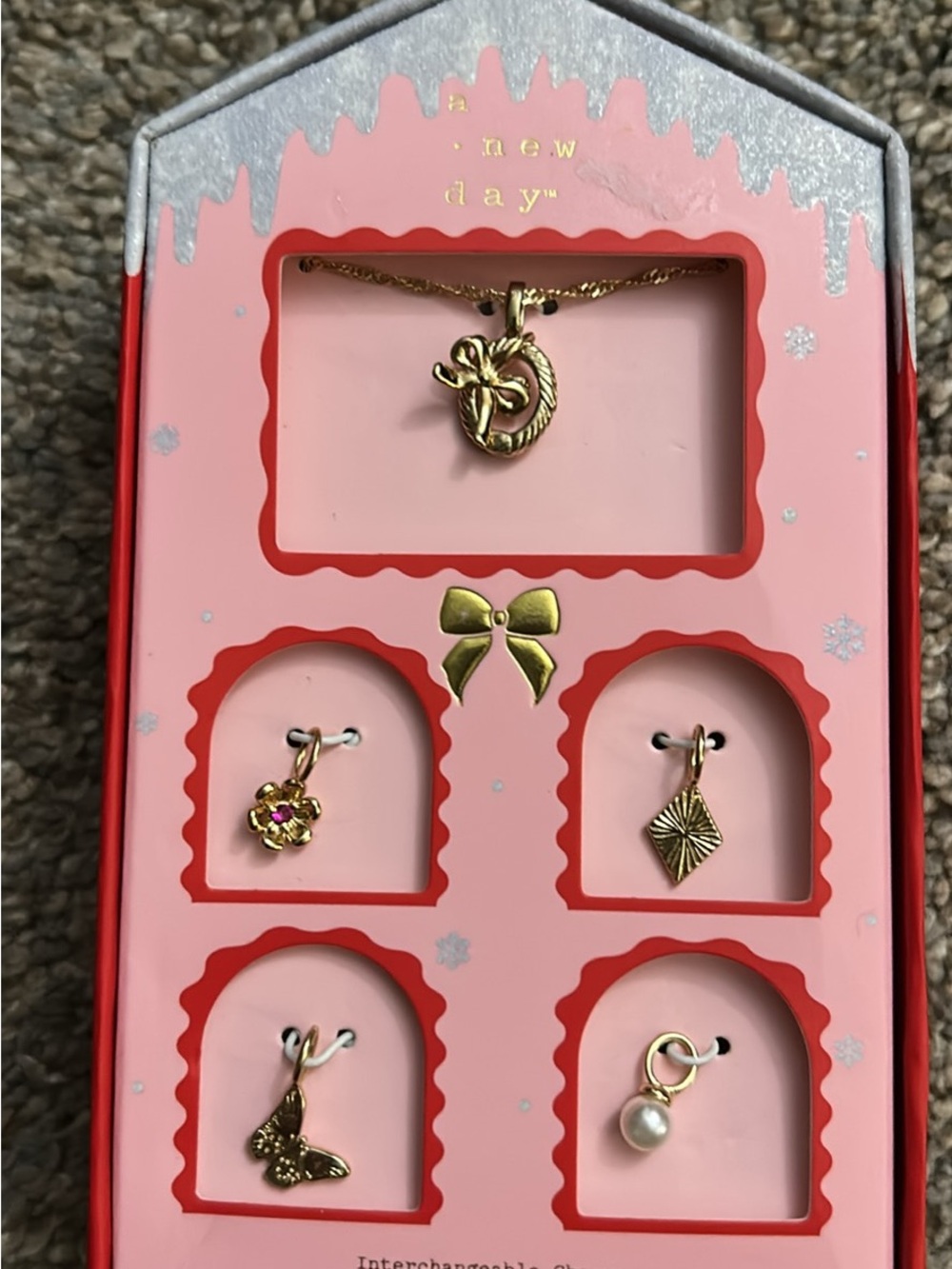 a new day Gold-Tone Interchangeable Charm Necklace Set with Pink Accent